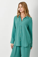 Button Down Crinkle Shirt Emerald