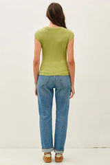Ribbed Scoop Neck Cap Sleeve Modal Top Matcha
