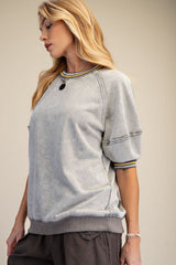 Puffed Ribbed Banded Bottom Pullover Cloud Grey