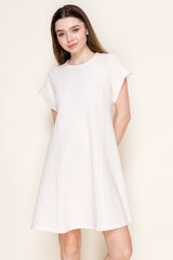 Round Neck Short Sleeve Cloudy Knit Mini Dress Cream