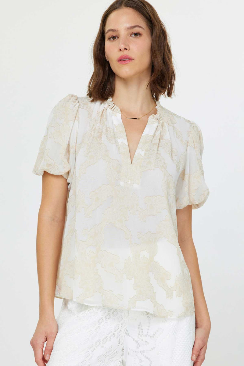 Floral Printed Ruffled Collar Blouse Natural