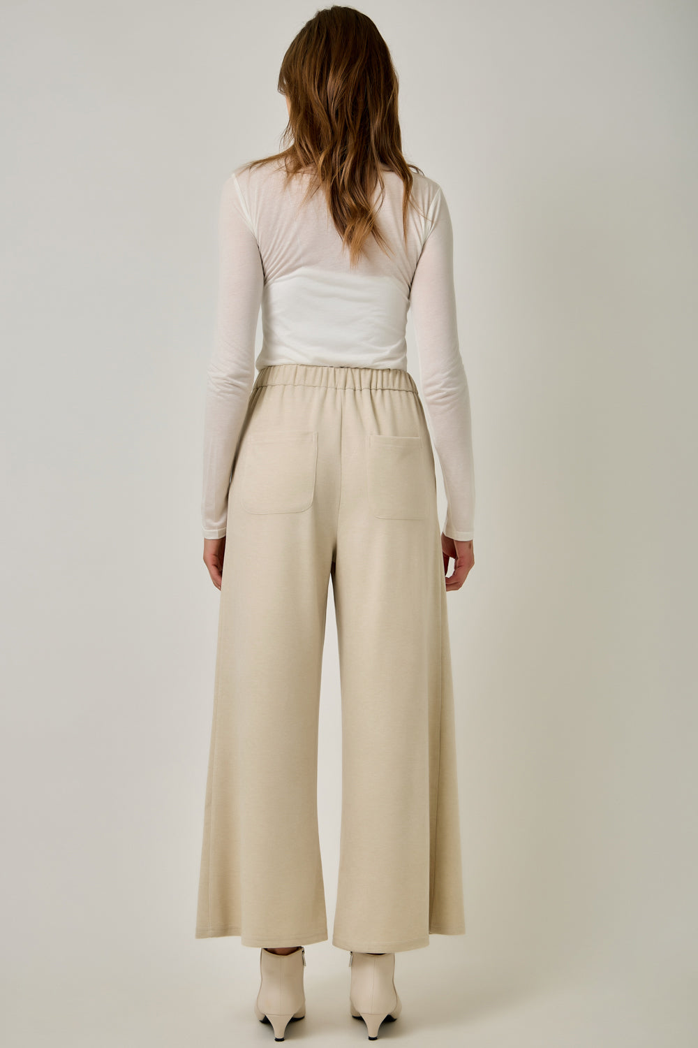 Suede Accent Melange Wide Leg Pants Warm Beige