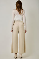 Suede Accent Melange Wide Leg Pants Warm Beige