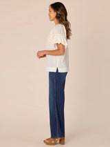 Short Bubble Sleeve Emb. Sequins Woven Top Ecru