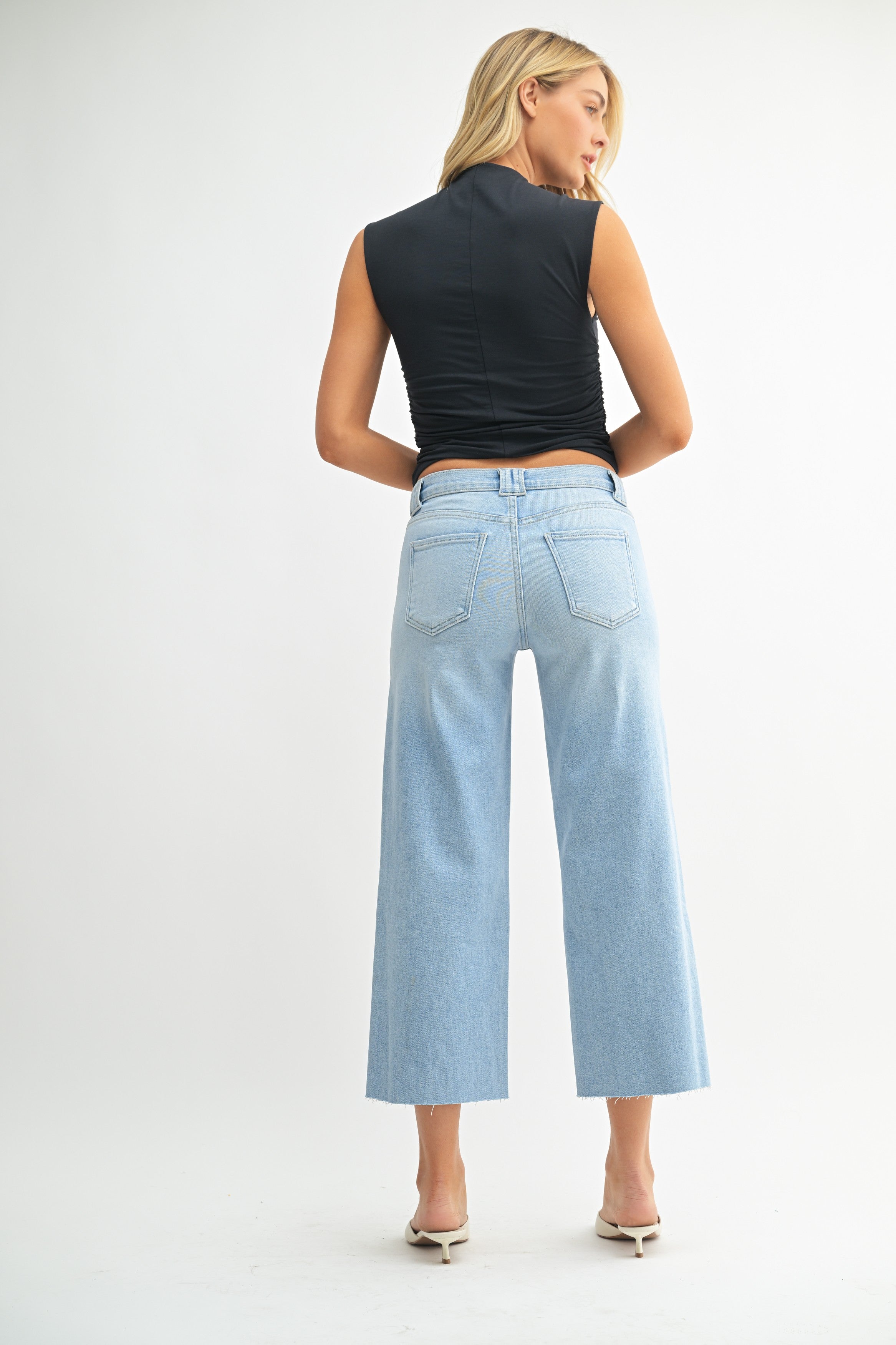 Cropped Petite Palazzo Jeans Light Denim