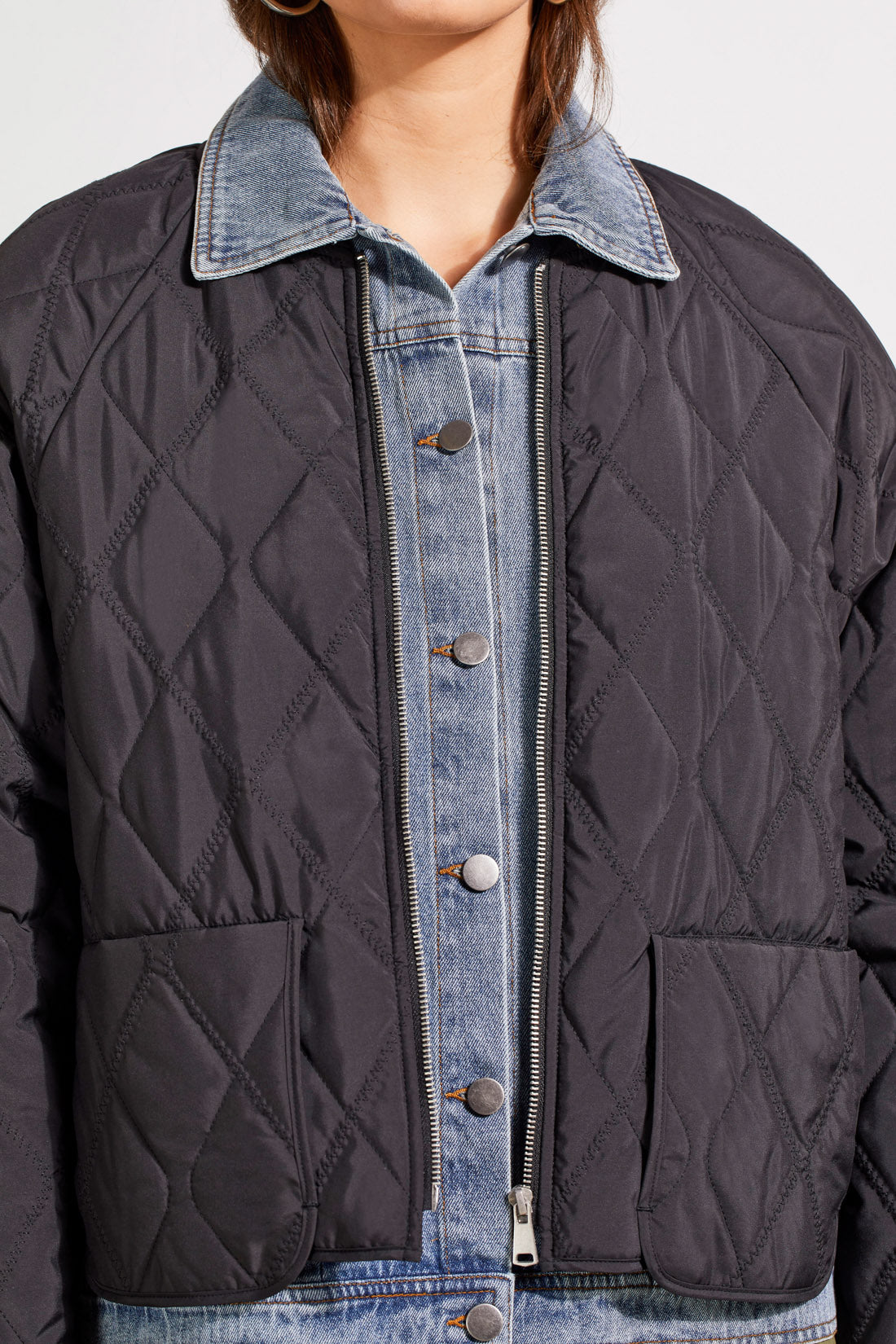 Denim Underlay Quilted Jacket Black