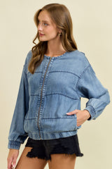 Denim Bomber Zipper Jacket Denim