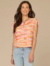 Cap Shoulder Boat Neck Space Dye Top Winter Melon + Sea Grass Multi
