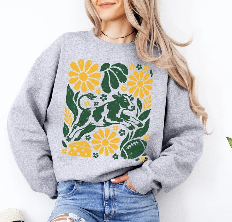 Green Bay Boho Football Graphic Sweatshirt Sport Grey