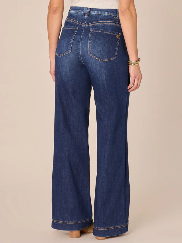 Skyrise Double Side Seam Wide Leg Jeans Blue Indigo