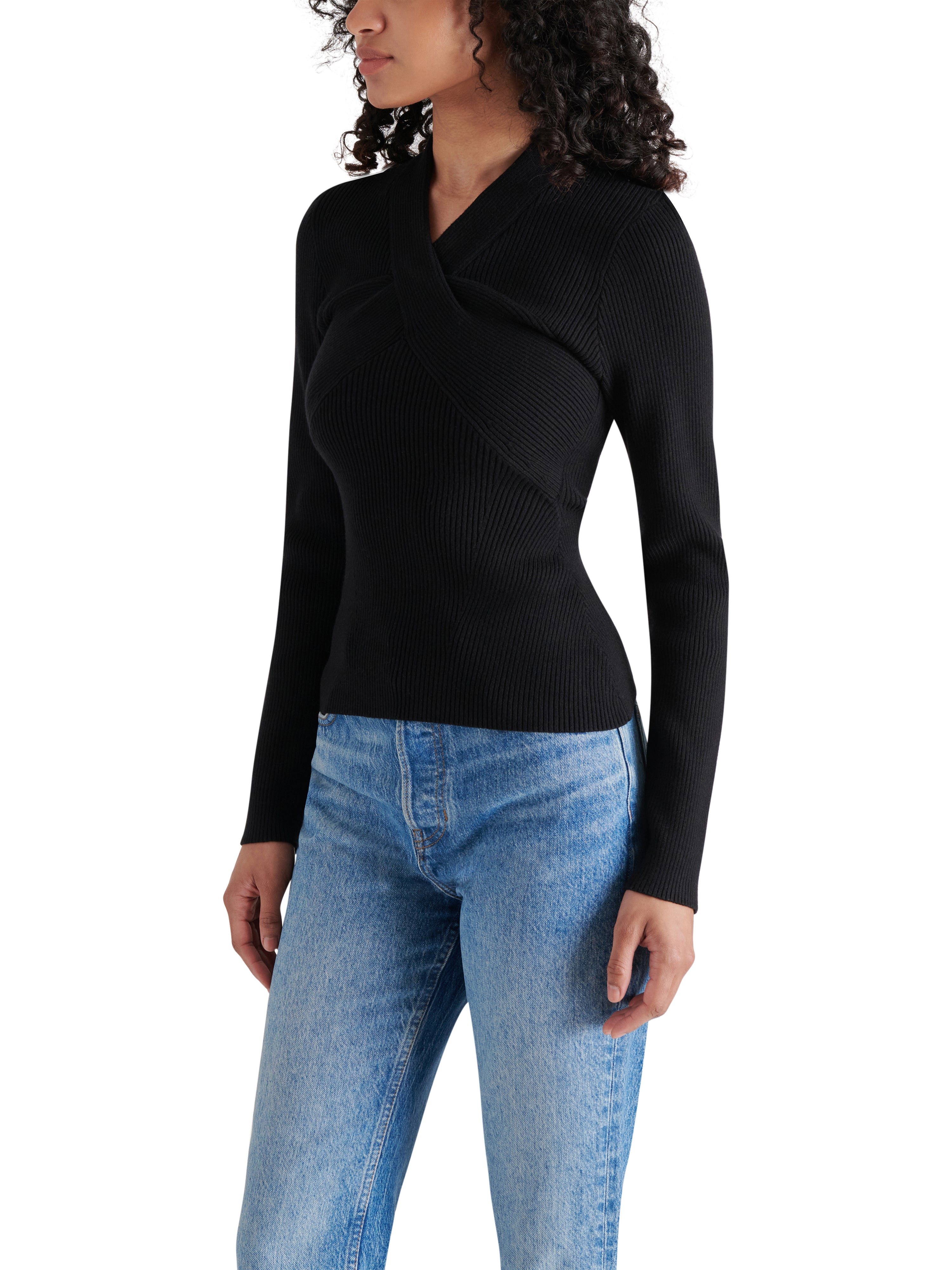 Francesco Front Twist Ribbed Sweater Black