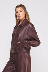 Soft Leather Zip Collared Jacket Wine