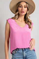 Pleated Shoulder Jacquard Polka Dot Tank Bubble Pink