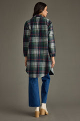 Plaid Long Shacket Navy, Green + Red