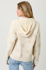 Flower Emb. Waffle Corduroy Mix Hoodie Jacket