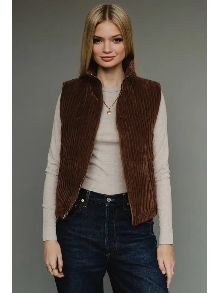 Zipper Corduroy Vest Brown