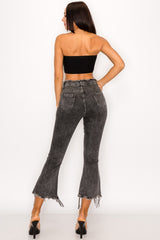 Crystal Fringe Button Fly Jeans Charcoal