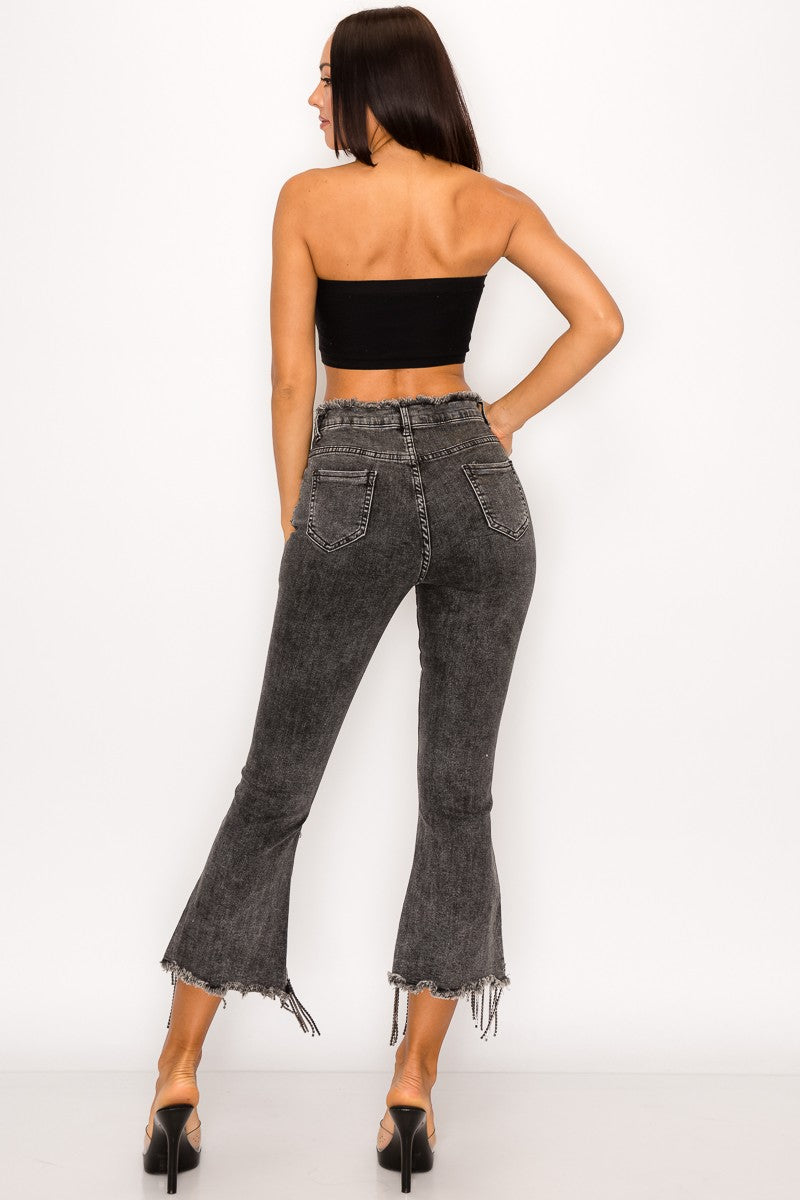 Crystal Fringe Button Fly Jeans