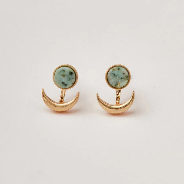 Stone Moon Phase Ear Jacket African Turquoise + Gold