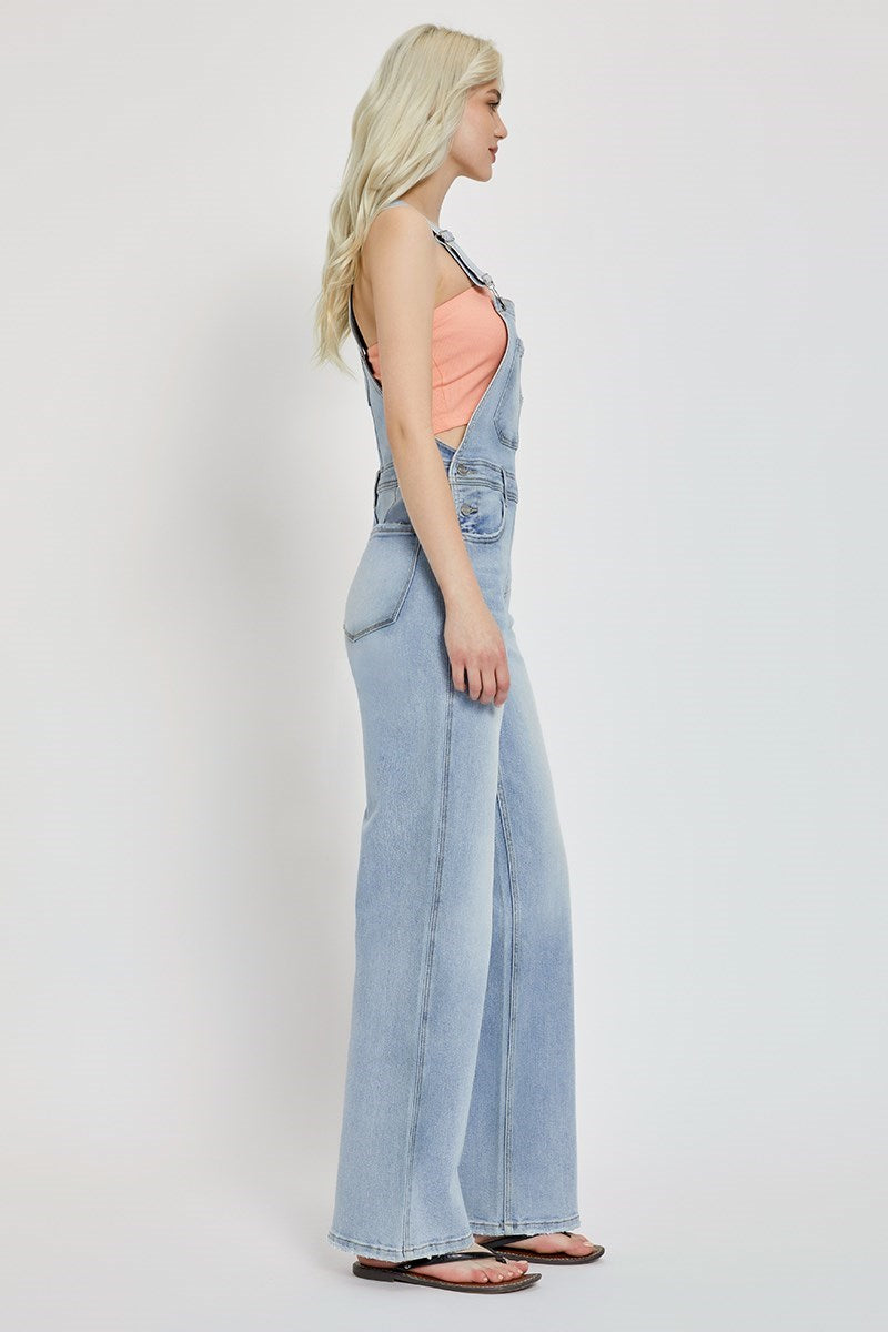 Wide Leg Denim Overalls Light
