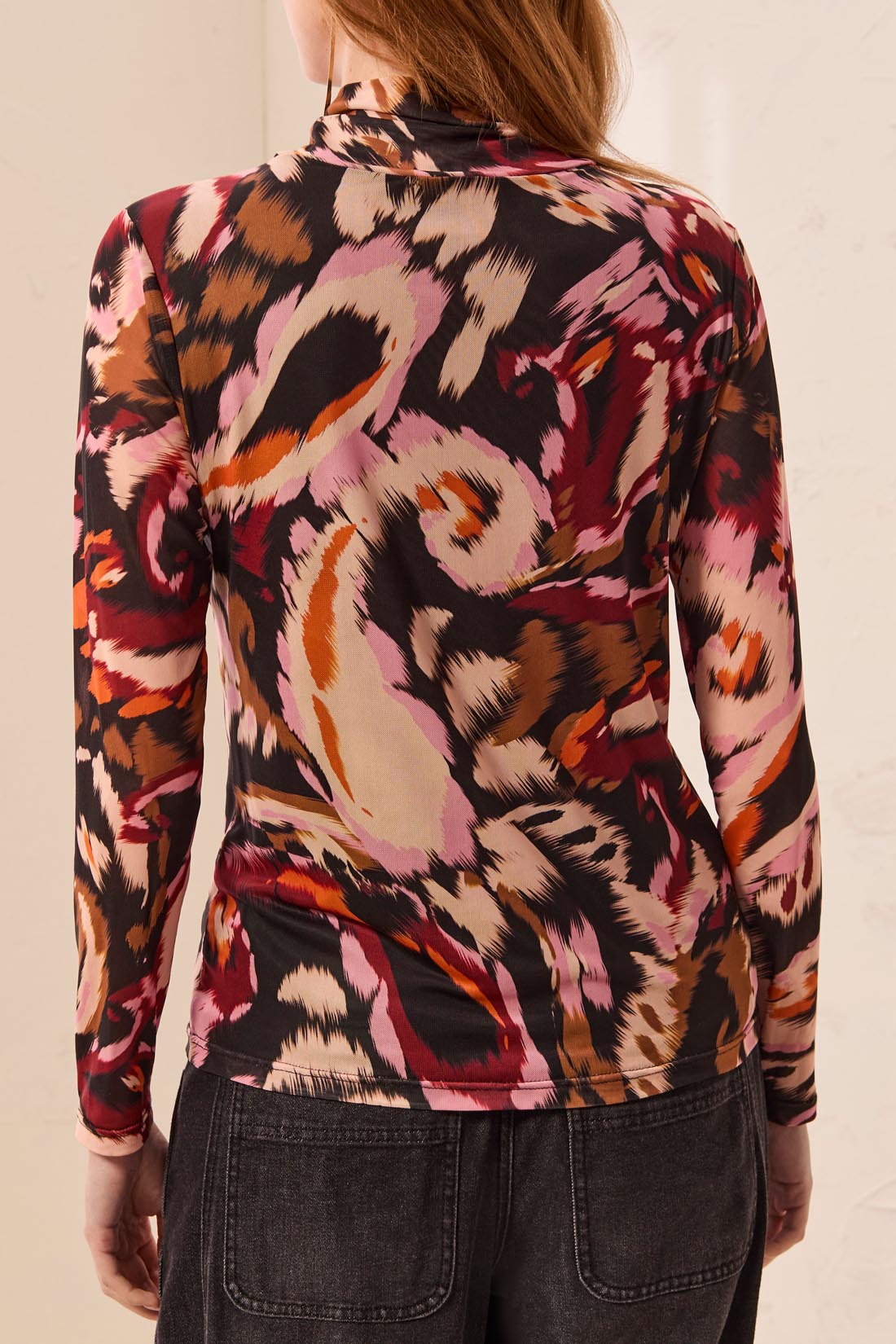 Printed Turtleneck Lined Top Cherry Lacquer