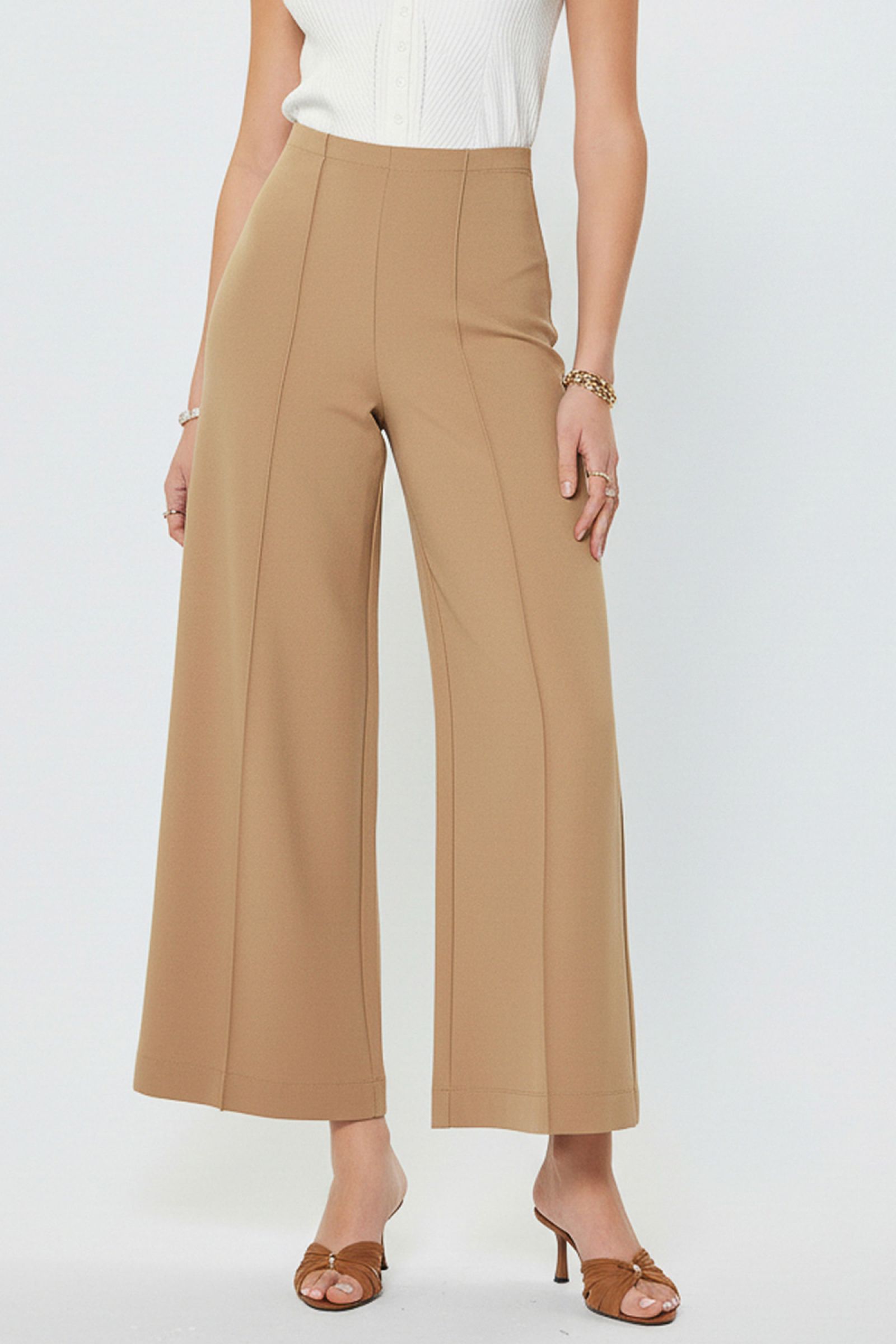 High Rise Ponte Flared Pants Tan