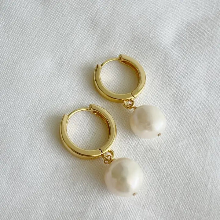 Addison Freshwater Pearl Huggie Hoop Earrings