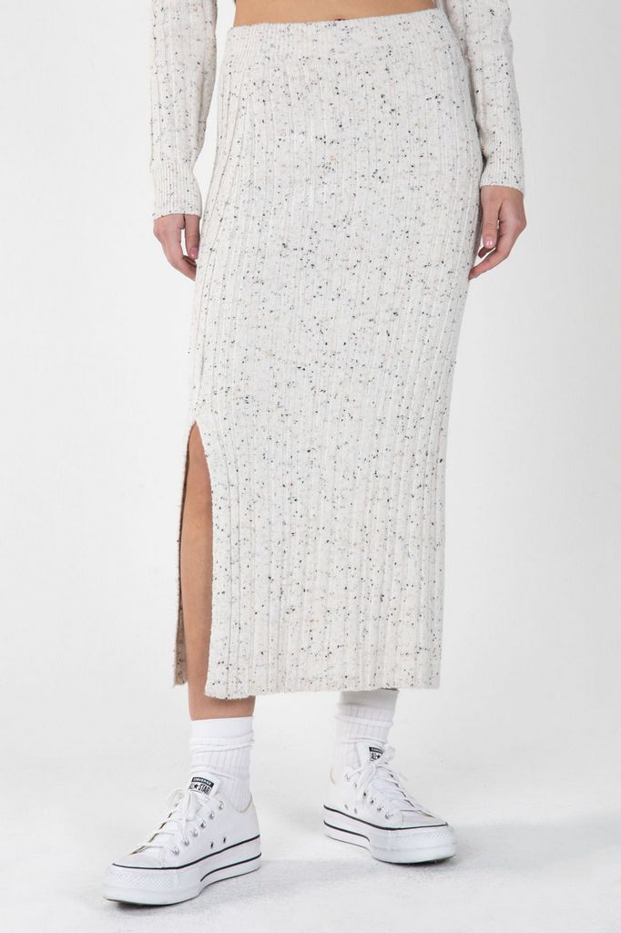 Confetti Knit Side Slit Skirt Oatmeal