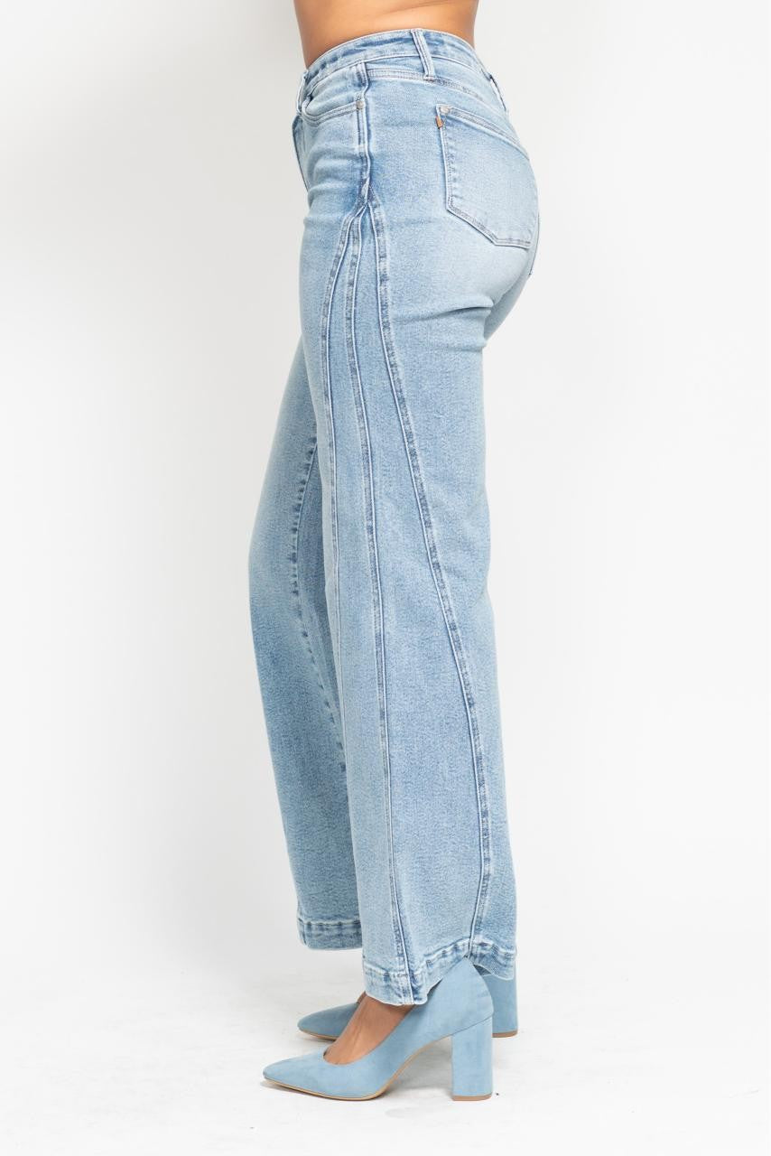 High Rise Side Seam Inset Detail Retro Wide Leg Jeans Medium