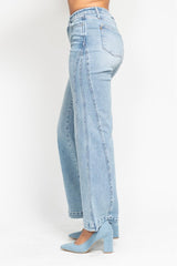 High Rise Side Seam Inset Detail Retro Wide Leg Jeans Medium