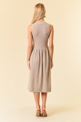 Mock Neck Sleeveless Sweater Midi Dress Oatmeal