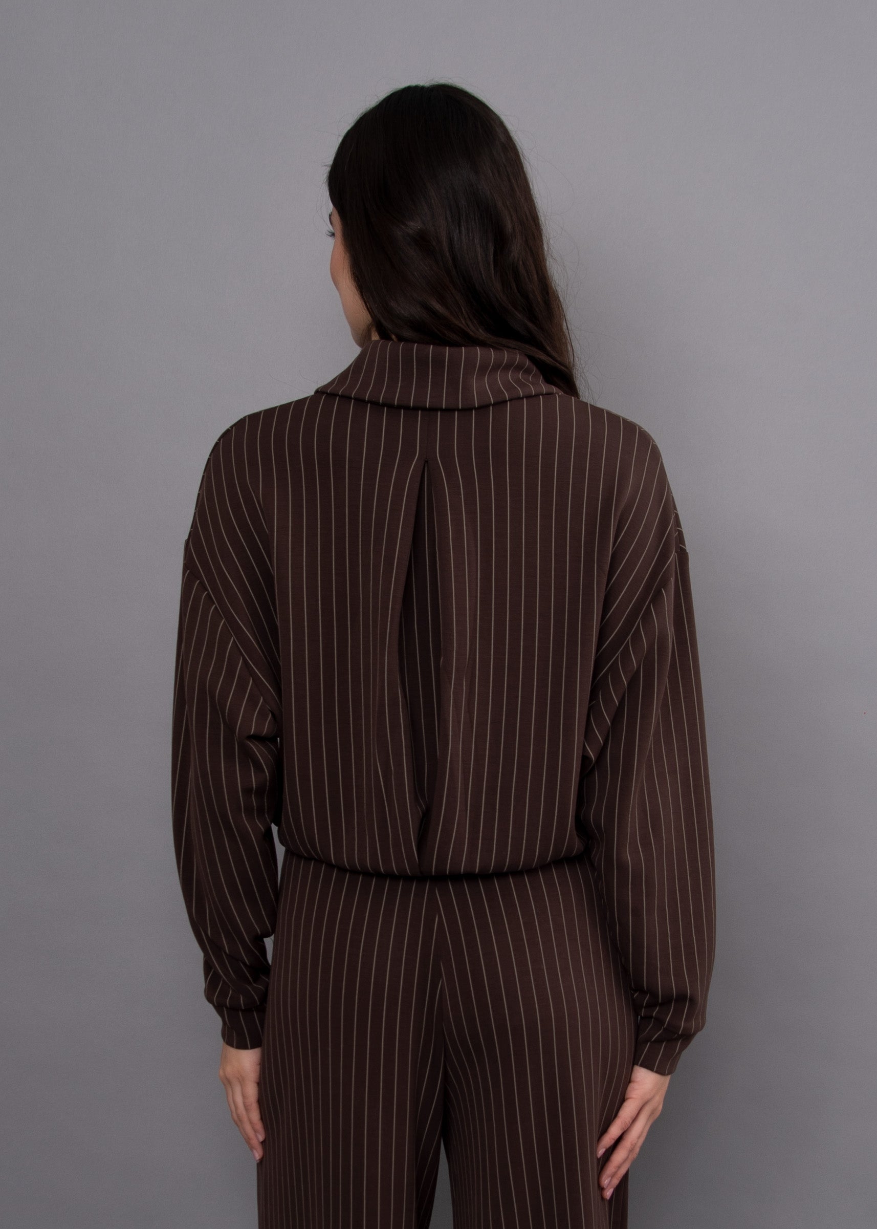 Mauritz Striped Modal Zip Mock Neck Jacket Brown