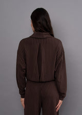 Mauritz Striped Modal Zip Mock Neck Jacket Brown