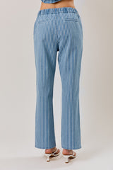 High Rise Denim Stripe Pants Denim White Stripe