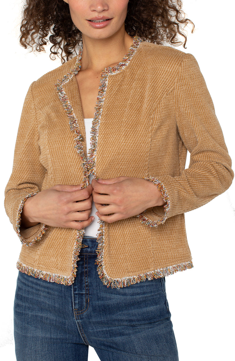 Frayed Edge Collarless Jacket Honey