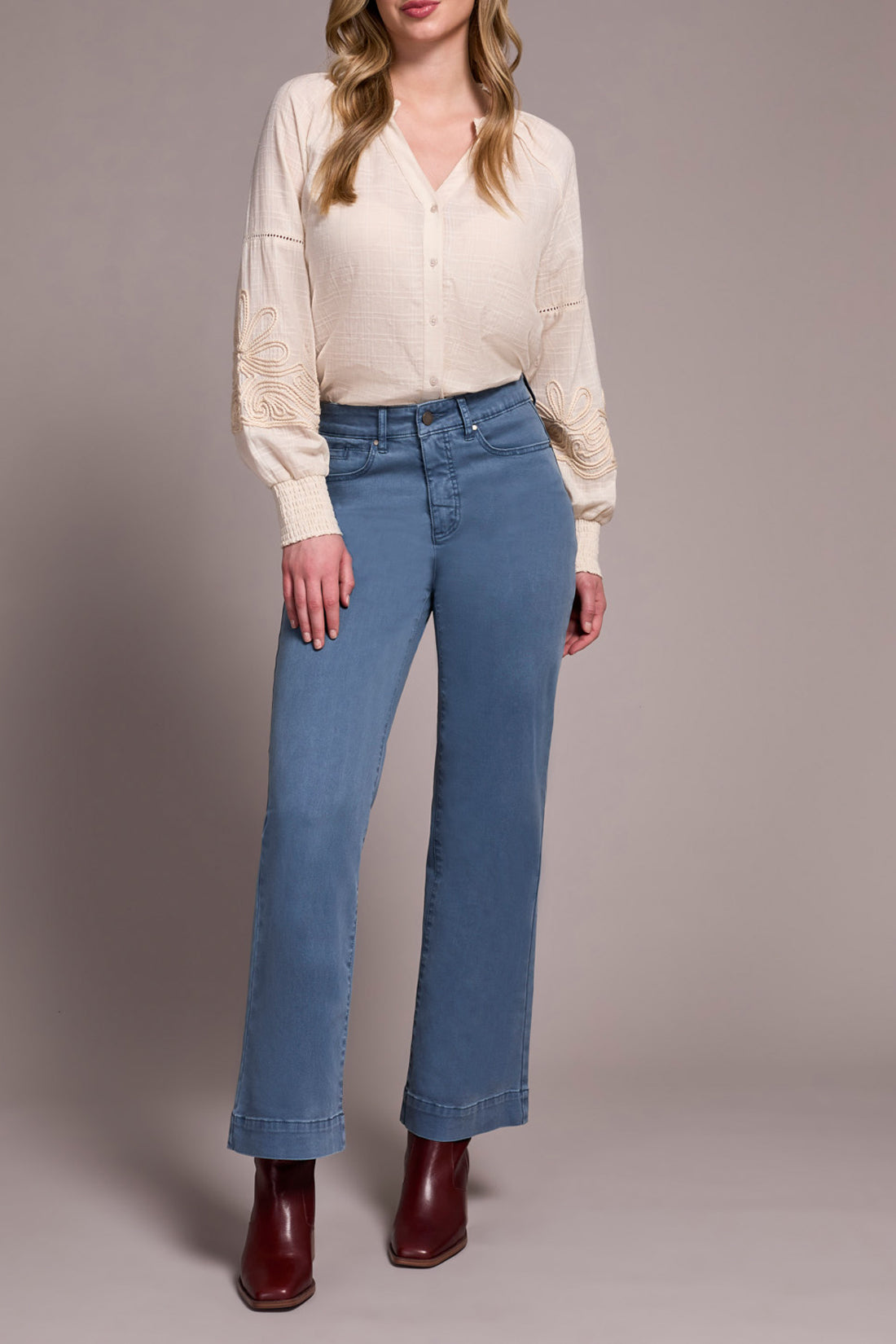 Fly Front 5 Pocket Straight Leg Pants Slate Blue
