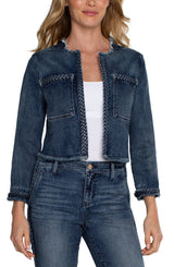 Braid Detail Fray Hem Crop Denim Jacket Ponderay