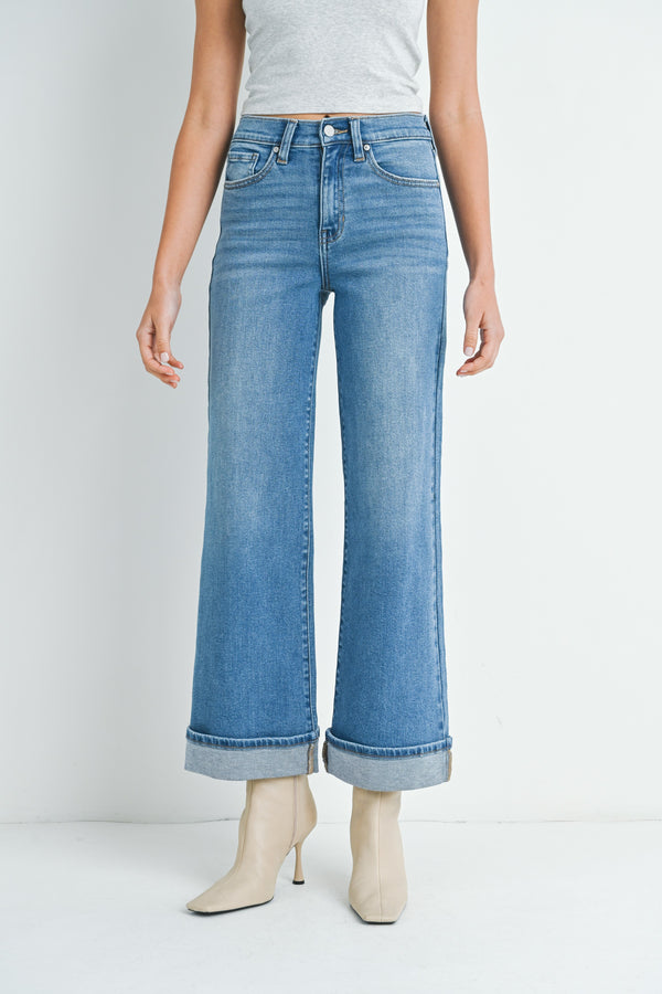 Cuffed Palazzo Jeans Medium Denim
