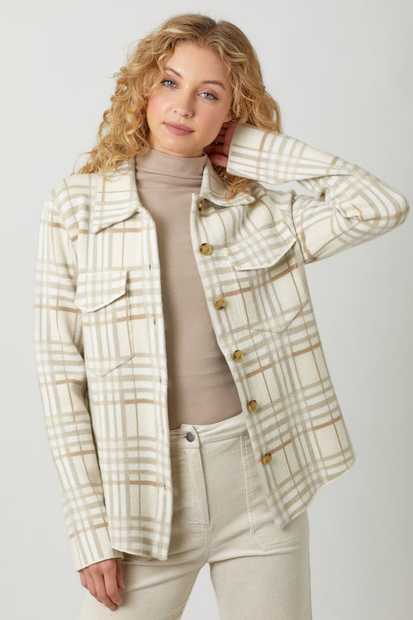 Check Patterened Sweater Jacket Almond Mix