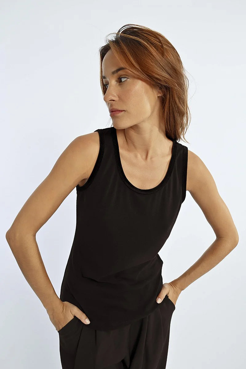Velvet Trim Basic Tank Black
