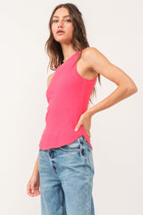 Cora High Neck Ribbed Tank Hibiscus