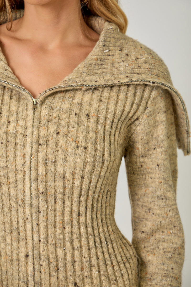 Freckled Yarn Sweater Cardigan Latte