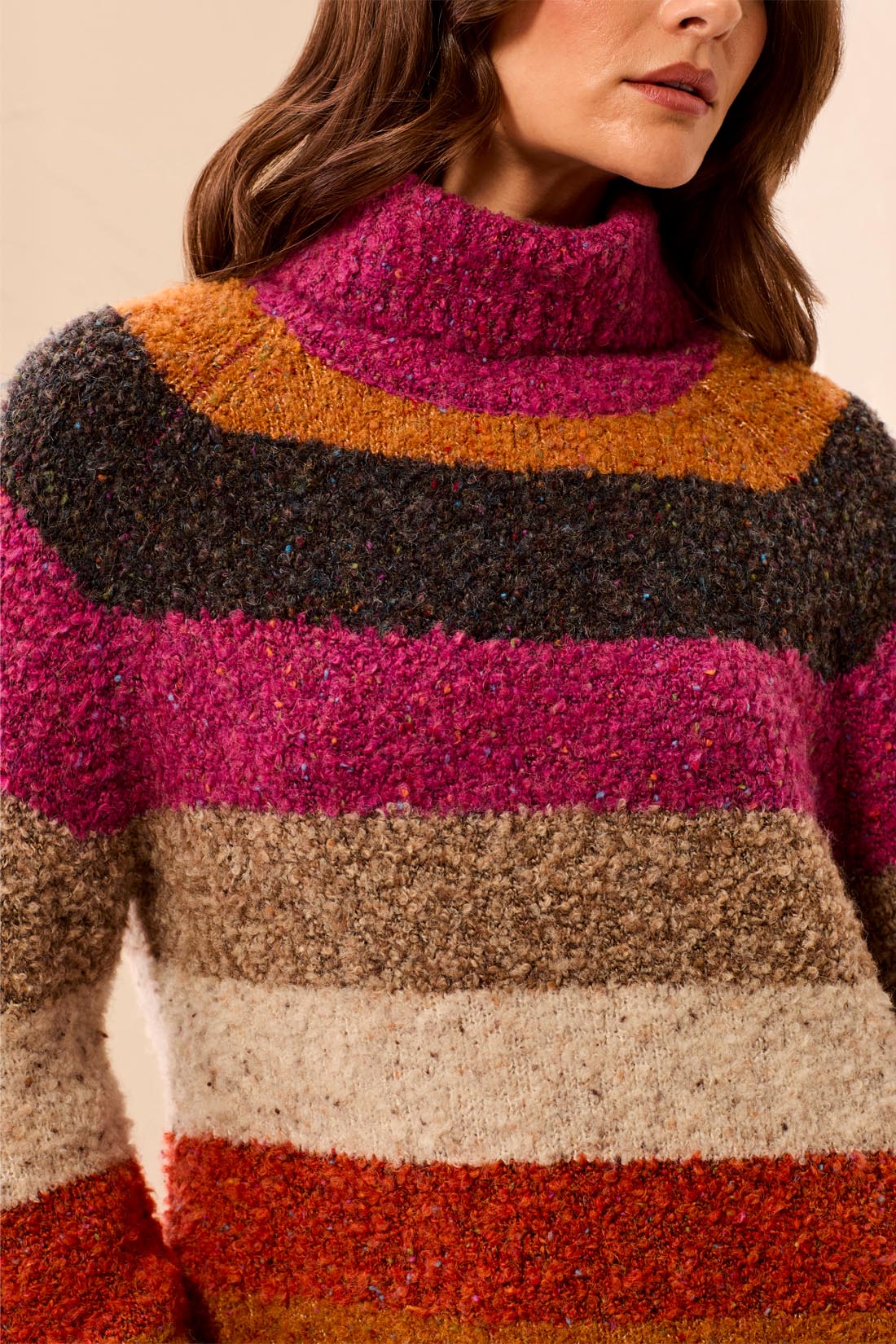 Turtleneck Oversize Stripe Sweater Mulberry