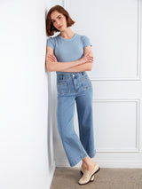 Patch Pocket Wide Leg Jeans Blue Jean