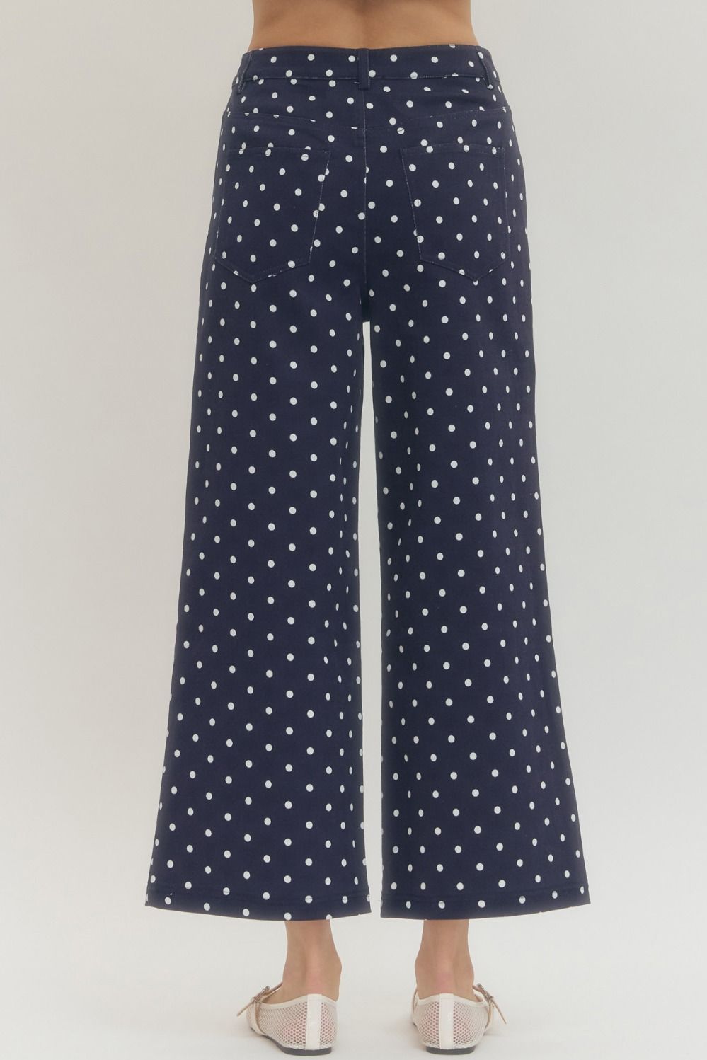 Polka Dot Wide Leg Pants Navy