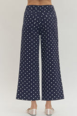 Polka Dot Wide Leg Pants Navy