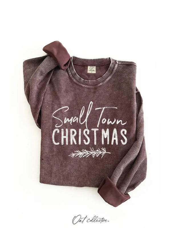 Small Town Christmas Thermal Vintage Pullover Plum