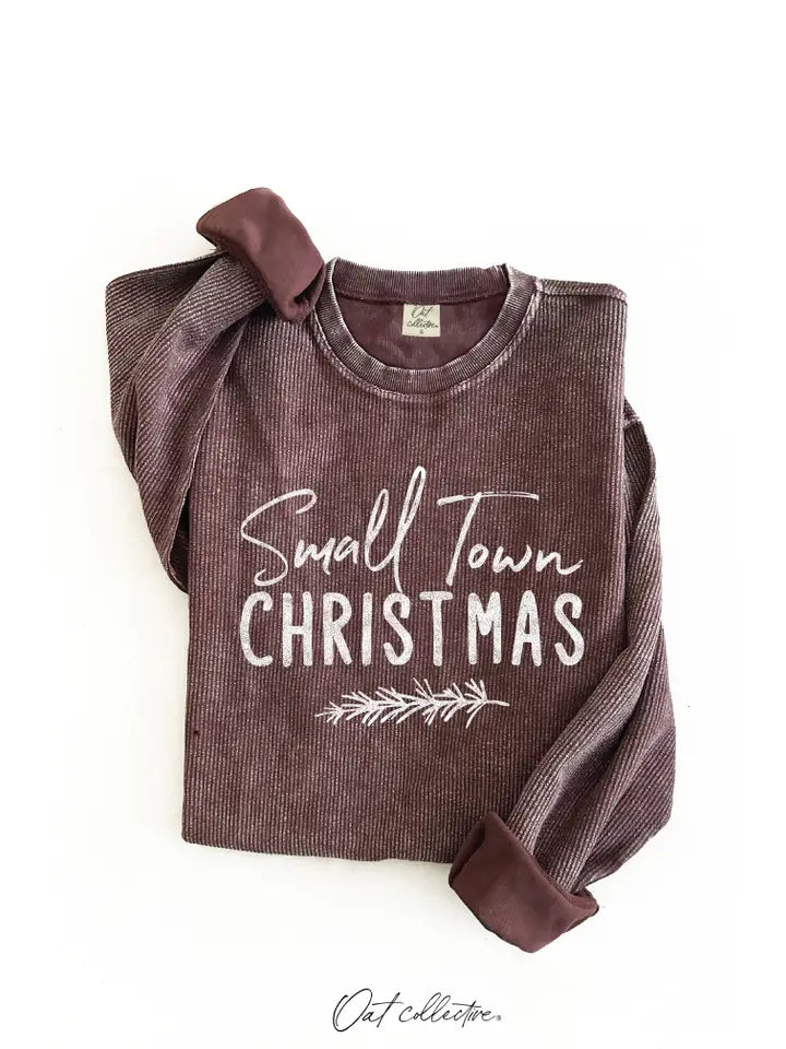 Small Town Christmas Thermal Vintage Pullover Plum