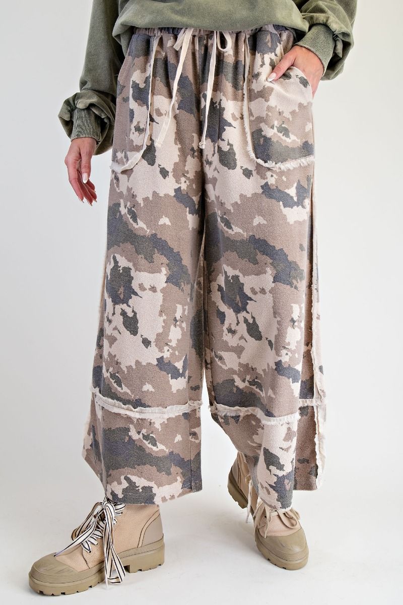 Camouflage Print Washed Terry Pants Camouflage