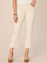 Center Seam Side Slit High Rise Kick Flare Pants Ecru